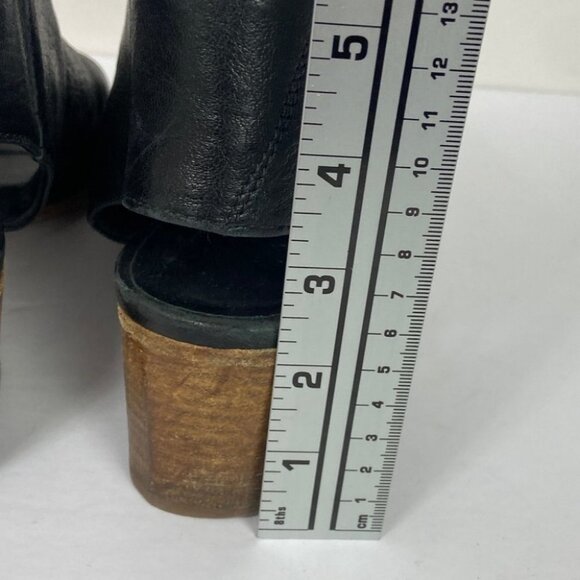 Mimosa Black Leather Peep Toe Ankle Boots Ankle Cut Out Booties Strap Block Heel - Picture 12 of 15